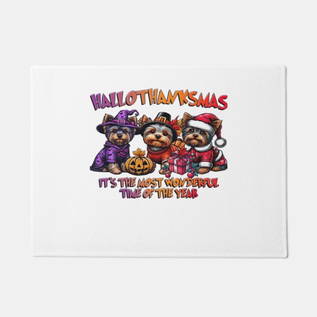 Yorkshire Terrier Halloween Erntedank Weihnachten Fußmatte (Vorderseite)