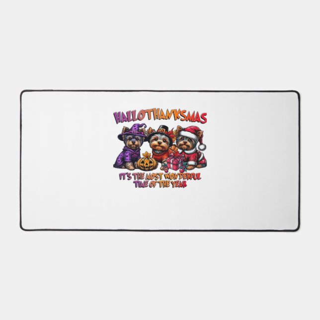 Yorkshire Terrier Halloween Erntedank Weihnachten Schreibtischunterlage (Vorderseite)