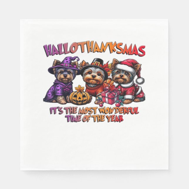 Yorkshire Terrier Halloween Erntedank Weihnachten Serviette (Vorderseite)