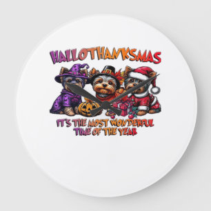 Yorkshire Terrier Halloween Erntedankfest Weihnach Große Wanduhr