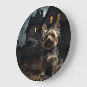 Yorkshire Terrier Halloween Gruselig Große Wanduhr