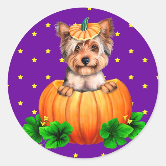 Yorkshire Terrier Halloween Jack-O-Lantern Runder Aufkleber (Vorderseite)