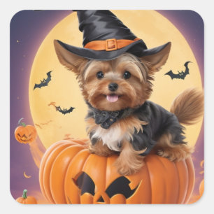 Yorkshire Terrier Halloween-Kürbis Quadratischer Aufkleber
