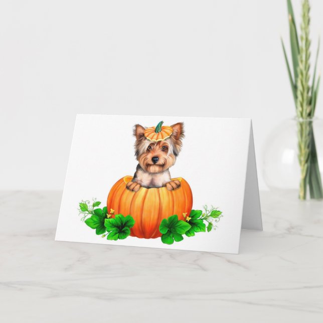Yorkshire-Terrier-Halloween-Kürbislaterne Karte (Vorderseite)
