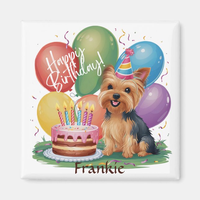 Yorkshire Terrier Happy Birthday Magnet (Vorne)