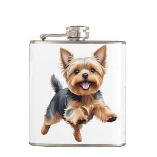 Yorkshire Terrier Happy Playful Fun Jumping Joyful Flachmann