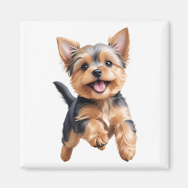 Yorkshire Terrier Happy Playful Fun Jumping Joyful Magnet (Vorne)