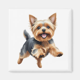 Yorkshire Terrier Happy Playful Fun Jumping Joyful Magnet