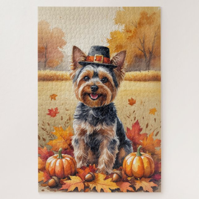 Yorkshire Terrier Herbst Erntedank Art Puzzle (Vertikal)