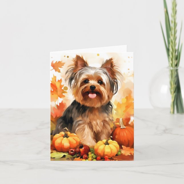 Yorkshire Terrier Herbst Erntedank Karte (Vorderseite)