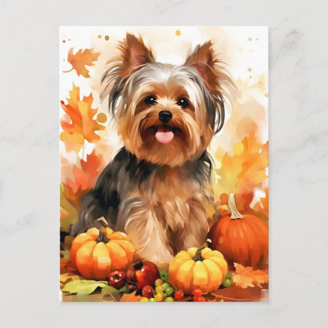 Yorkshire Terrier Herbst Erntedank Postkarte (Vorderseite)