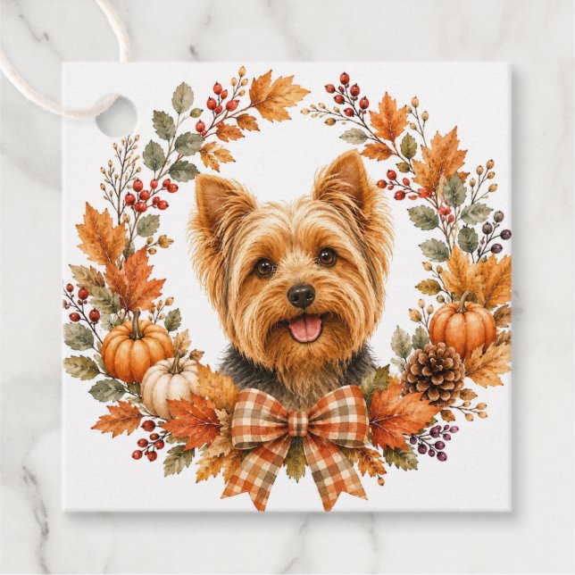 Yorkshire Terrier Herbst Geschenkanhänger (Vorderseite)