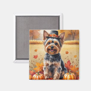 Yorkshire Terrier Herbstlaub Thanksgiving Kunst Magnet
