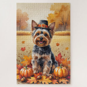 Yorkshire Terrier Herbstlaub Thanksgiving Kunst Puzzle