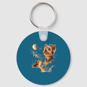 Yorkshire Terrier heult Mond Vintage-Kunstwerk Schlüsselanhänger