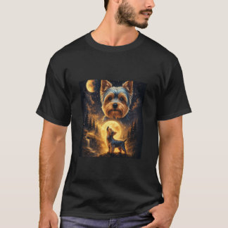 Yorkshire Terrier Heult zum Mond Wald Nacht T-Shirt