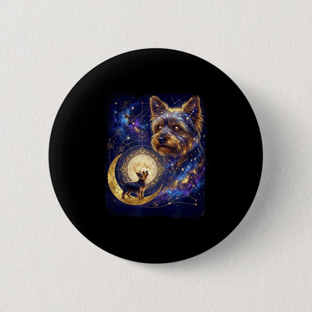 Yorkshire terrier howling to the moon meme 90s button (Vorderseite)