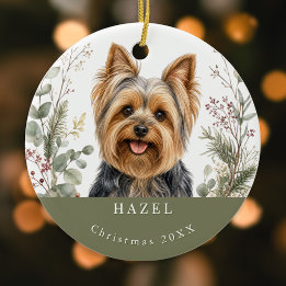 Yorkshire Terrier Hund Bild Wasserfarbe Weihnachte Keramik Ornament