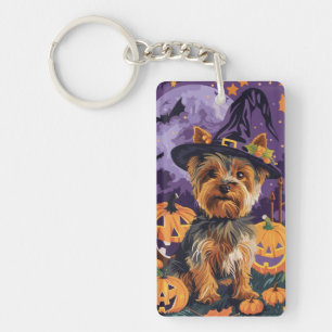 Yorkshire Terrier Hund Halloween Hexe und Kürbis  Schlüsselanhänger