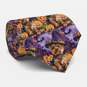 Yorkshire Terrier Hund Halloween Hexe und Pumpkin Krawatte