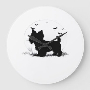 Yorkshire Terrier Hund � Halloween Mond Silhouette Große Wanduhr