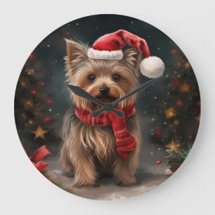 Yorkshire Terrier Hund im Schnee Weihnachten Große Wanduhr