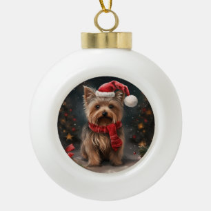 Yorkshire Terrier Hund im Schnee Weihnachten Keramik Kugel-Ornament