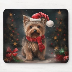Yorkshire Terrier Hund im Schnee Weihnachten Mousepad
