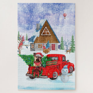Yorkshire Terrier Hund im Truck zur Weihnachtslief Puzzle