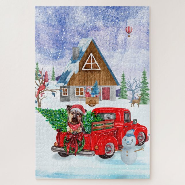 Yorkshire Terrier Hund im Truck zur Weihnachtslief Puzzle (Vertikal)