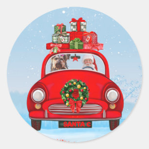 Yorkshire Terrier Hund in Auto mit dem Weihnachtsm Runder Aufkleber