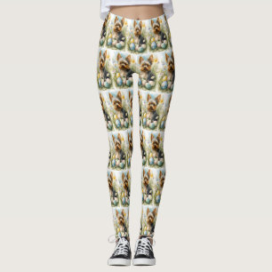 Yorkshire Terrier Hund mit Ostereiern Feiertag Leggings
