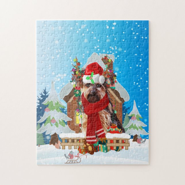 Yorkshire Terrier Hund mit Weihnachtsgeschenken Puzzle (Vertikal)