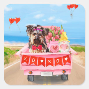 Yorkshire Terrier Hund Valentinstag Lastwagen Herz Quadratischer Aufkleber