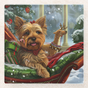 Yorkshire Terrier Hund Weihnachten Festlich Glasuntersetzer