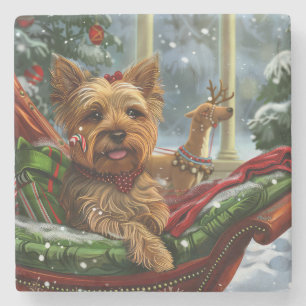 Yorkshire Terrier Hund Weihnachten Festlich Steinuntersetzer