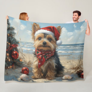 Yorkshire Terrier Hund Weihnachten Vintage Strand Fleecedecke