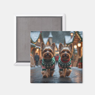 Yorkshire Terrier Hunde Weihnachten Schnee Feierta Magnet