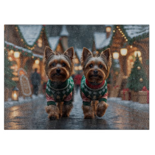 Yorkshire Terrier Hunde Weihnachten Schnee Feierta Schneidebrett