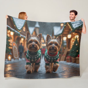 Yorkshire Terrier Hunde Weihnachten Schnee Urlaub Fleecedecke