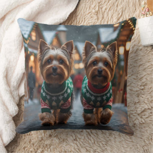 Yorkshire Terrier Hunde Weihnachten Schnee Urlaub Kissen