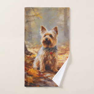 Yorkshire Terrier im Herbstfall Inspiriert Badhandtuch Set