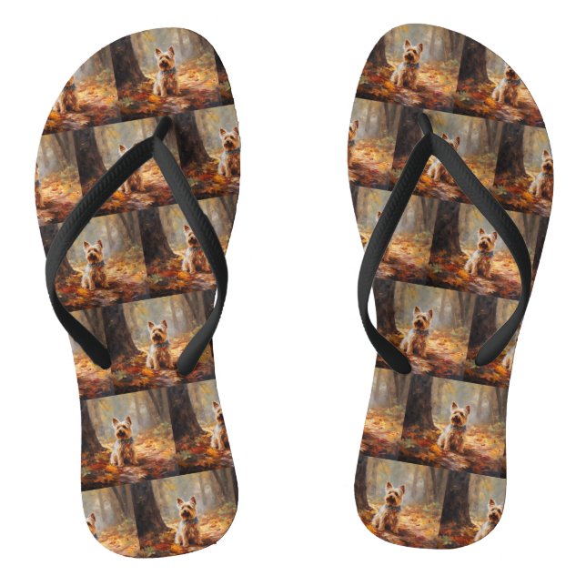 Yorkshire Terrier im Herbstfall Inspiriert Flip Flops (Fußbett)