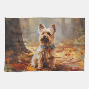 Yorkshire Terrier im Herbstfall Inspiriert Geschirrtuch