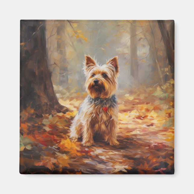 Yorkshire Terrier im Herbstfall Inspiriert Magnet (Vorne)