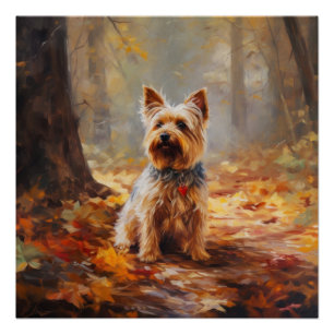 Yorkshire Terrier im Herbstfall Inspiriert Poster