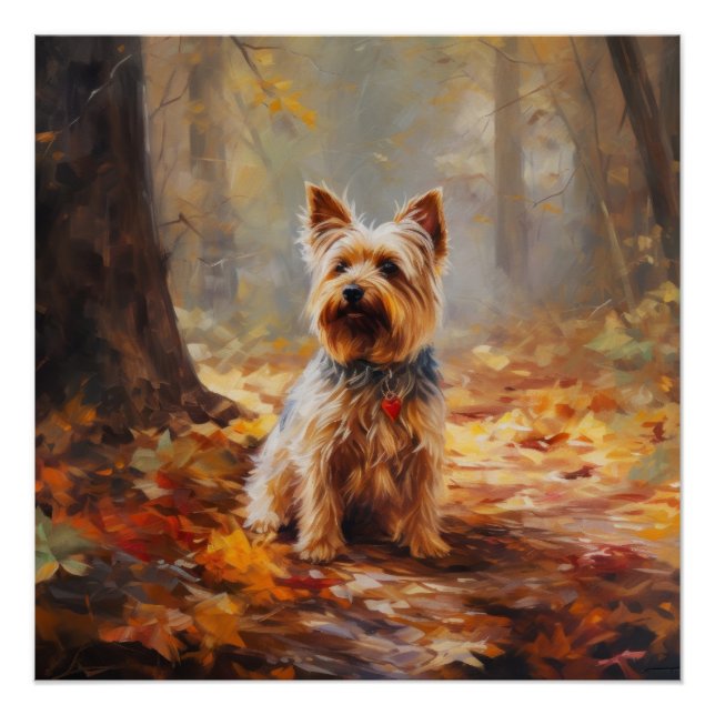 Yorkshire Terrier im Herbstfall Inspiriert Poster (Vorderseite)