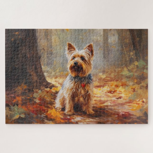 Yorkshire Terrier im Herbstfall Inspiriert Puzzle (Horizontal)