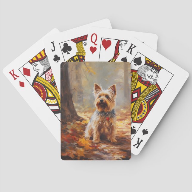Yorkshire Terrier im Herbstfall Inspiriert Spielkarten (Rückseite)