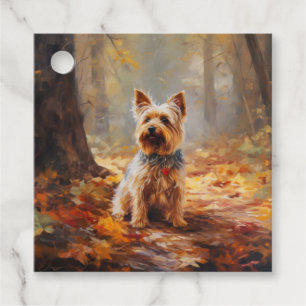 Yorkshire Terrier im Herbstlaub Fall Inspiriert Geschenkanhänger